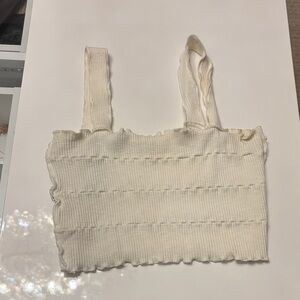 Cream Ribbed Knit Crop Top